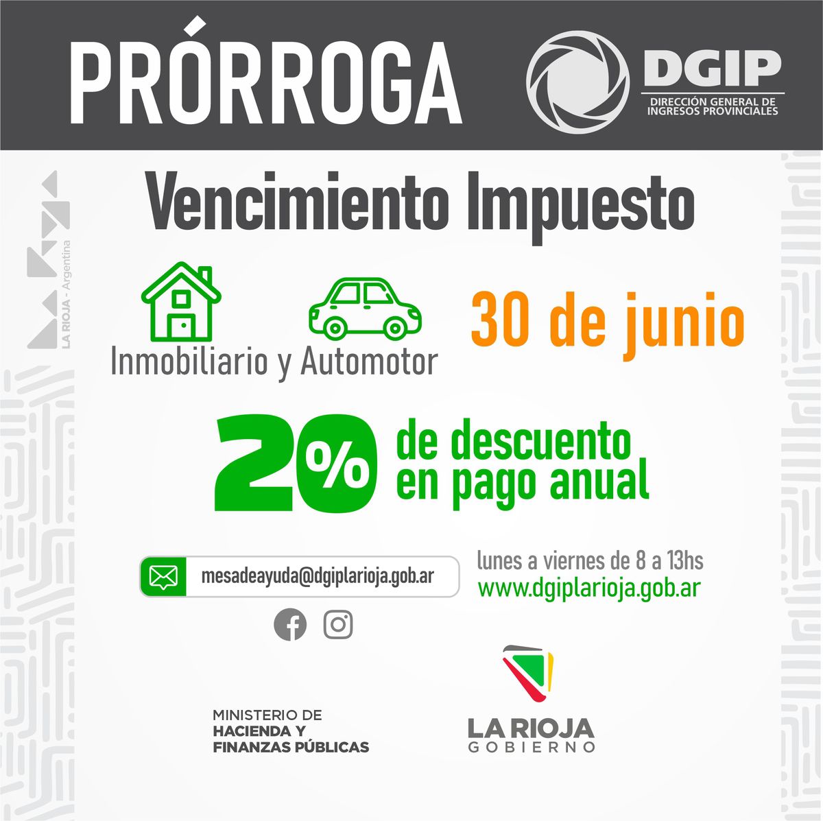 DGIP INFORMA NUEVA PRÓRROGA DE VENCIMIENTO PARA IMPUESTO INMOBILIARIO Y